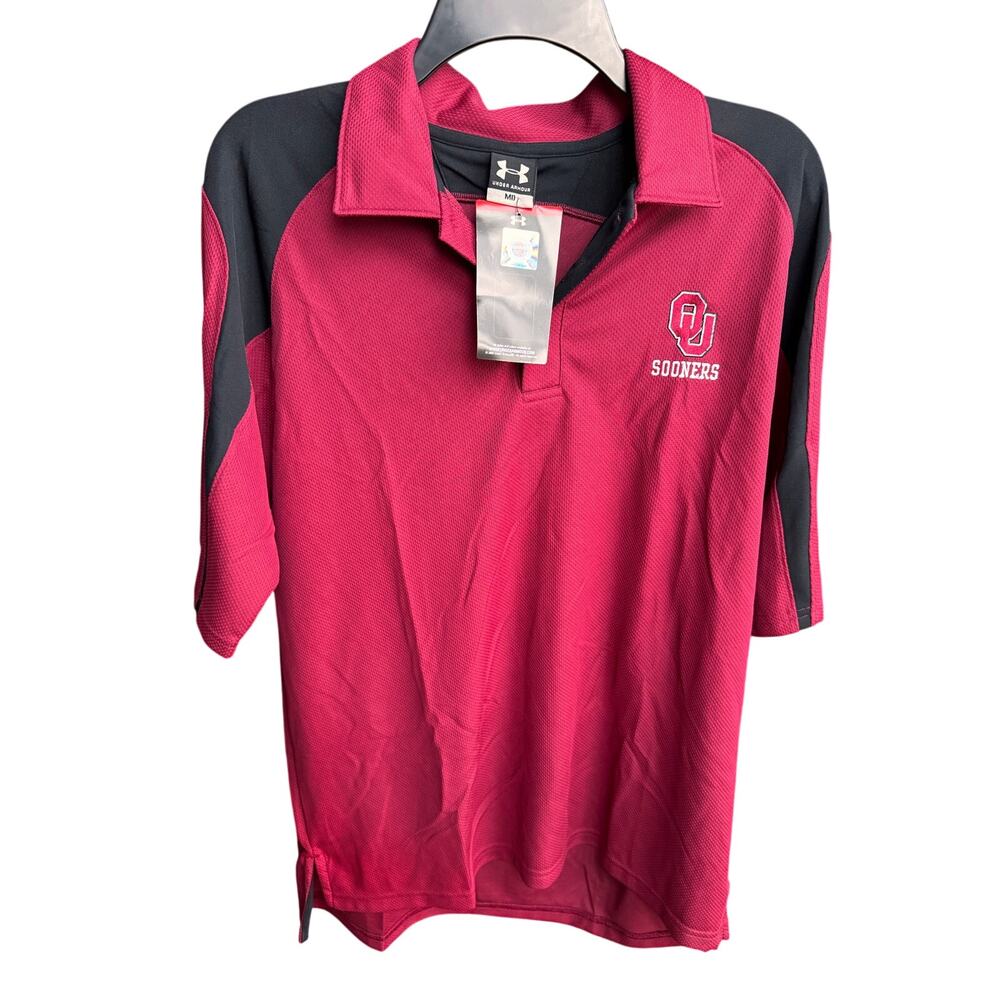 Under Armour Oklahoma Sooners Polo Shirt Mens Medium Red HeatGear NWT